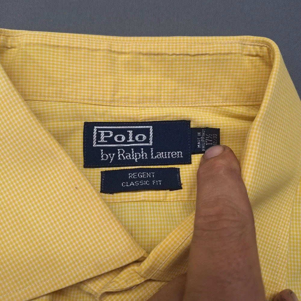 Polo Ralph Lauren Regent Classic Fit Yellow Gingham Cotton Shirt 17.5 32/33